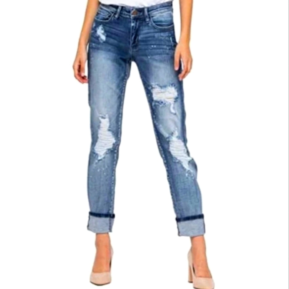 Judy Blue Bleach Splatter Destroyed Boyfriend Jean 5/27